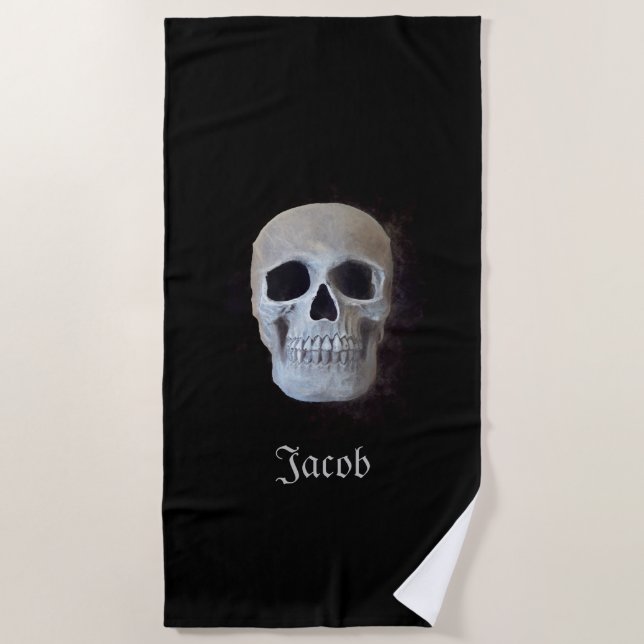 Skull Schwarz-Weiß-Gotik Trendy Art Design Strandtuch (Vorderseite)