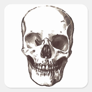 Skull Sepia White Quadratischer Aufkleber