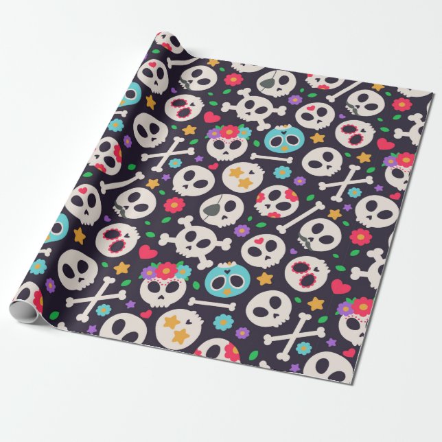 Skull set. Seamless pattern with flat design of sk Geschenkpapier (Ungerollt)
