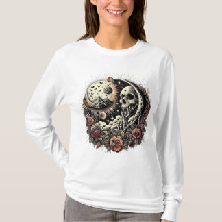 Skull Shirt, Crescent Moon, Roses, Mountains, Star T-Shirt
