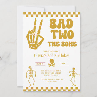 Skull Skeleton Bad to the Bone 2nd Birthday  Einladung