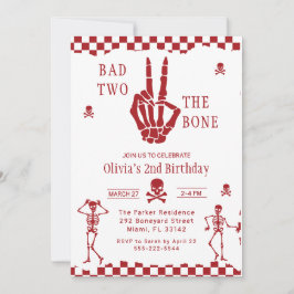 Skull Skeleton Bad to the Bone 2nd Birthday Einladung