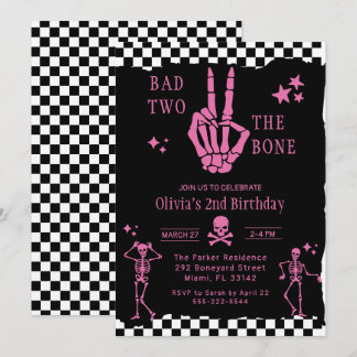 Skull Skeleton Bad to the Bone 2nd Birthday  Einladung