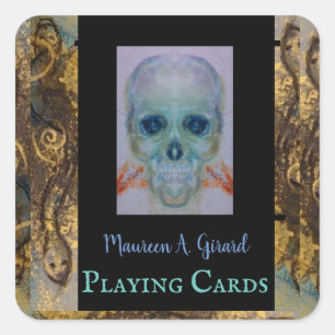 Skull Skeleton Halloween Death Maureen Girard Pla Quadratischer Aufkleber