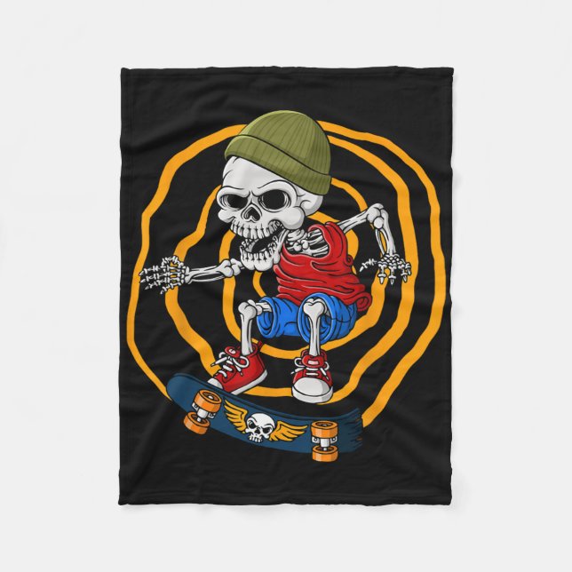 Skull Skeleton Recreational Activity Skater Skateb Fleecedecke (Vorderseite)