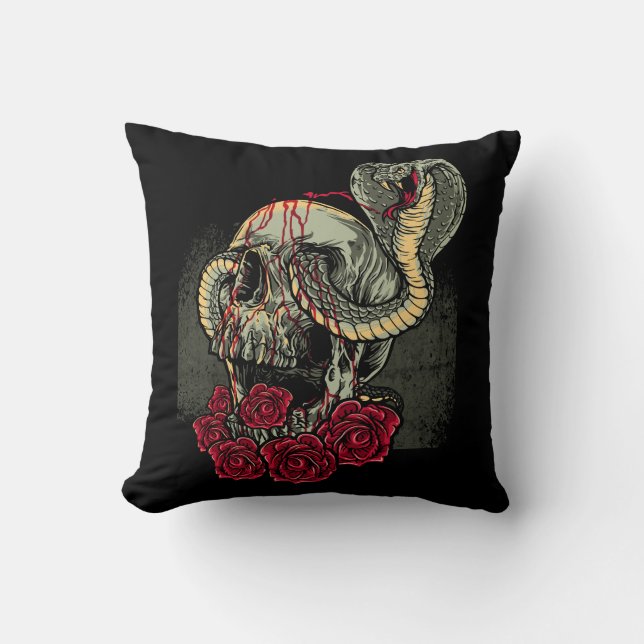 Skull Snake Rose Beängstigender Horror Kissen (Vorderseite)
