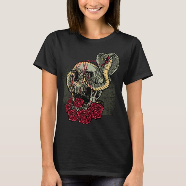 Skull Snake Rose Beängstigender Horror T-Shirt (Vorderseite)