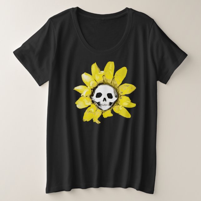 Skull Sonnenblumen Print - Alle Stile Männer/Fraue Große Größe T-Shirt (Design vorne)