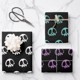Skull Spooky Goth Halloween 3 Farben Geschenkpapier Set