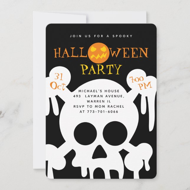 Skull Spooky Halloween Kids Party Einladung (Vorderseite)