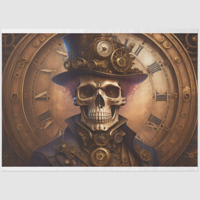 Skull Steampunk with clock tissue paper v3 Seidenpapier (Vorderseite)