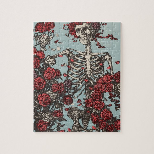 Skull Surrounded by Roses Puzzle (Vertikal)