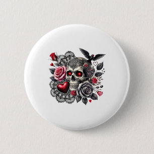 Skull Tattoo Crow Herz Gothic Valentines Occult Button