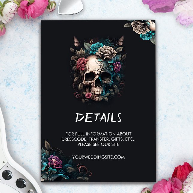 Skull Tattoo Rock and Roll Gothic Wedding Begleitkarte (Skull Wedding Invitation With Enclosure Card)