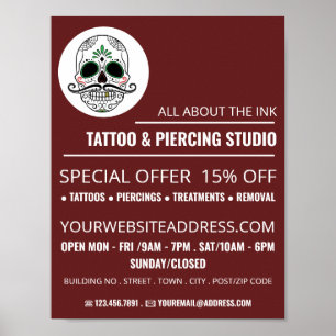 Skull Tattoo, Tattoo & Body Piercing Studio Anzeig Poster
