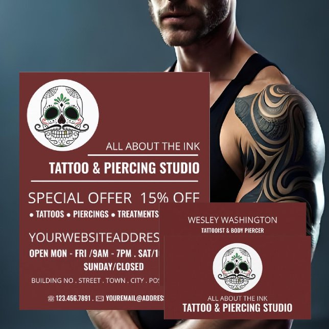 Skull Tattoo, Tattooist & Body Piercer Visitenkarte (Von Creator hochgeladen)