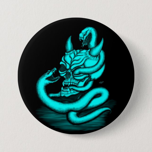 Skull - Teufelskopf mit Schlange Button (Vorderseite)
