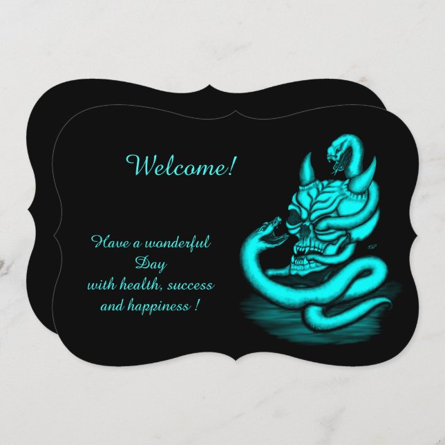 Skull - Teufelskopf mit Schlange , Fügen Sie Ihren Einladung (Vorne/Hinten)