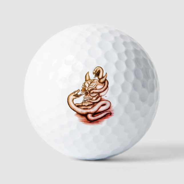 Skull - Teufelskopf mit Schlange Golfball (Vorderseite)