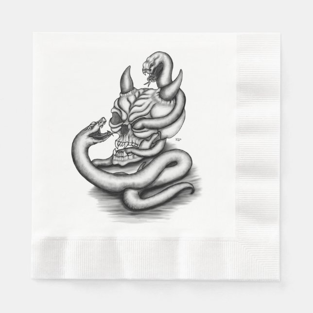 Skull - Teufelskopf mit Schlange Serviette (Vorderseite)