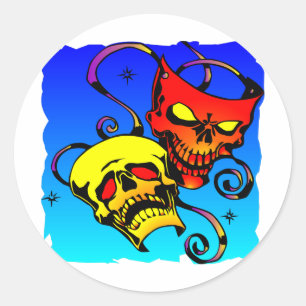 Skull Theater maskiert Comedy und Tragedy Runder Aufkleber