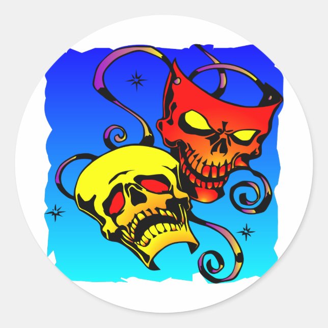 Skull Theater maskiert Comedy und Tragedy Runder Aufkleber (Vorderseite)