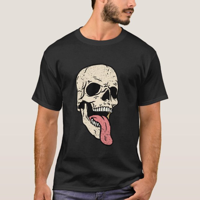 Skull Tongue Out Halloween Spooky Skelettknochen G T-Shirt (Vorderseite)