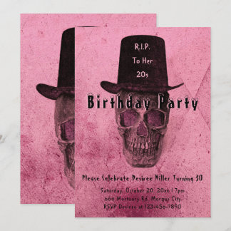 Skull Top Hat Vintag rosa RIP zu ihren 20ern Einladung