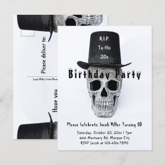 Skull Top Hat Vintag Schwarz-weißen RIP bis zu sei Einladungspostkarte