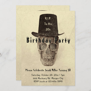 Skull Top Hat Vintag Sepia RIP bis zu seinen 20ern Einladung