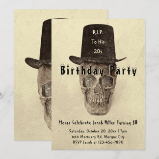 Skull Top Hat Vintag Sepia RIP bis zu seinen 20ern Einladung