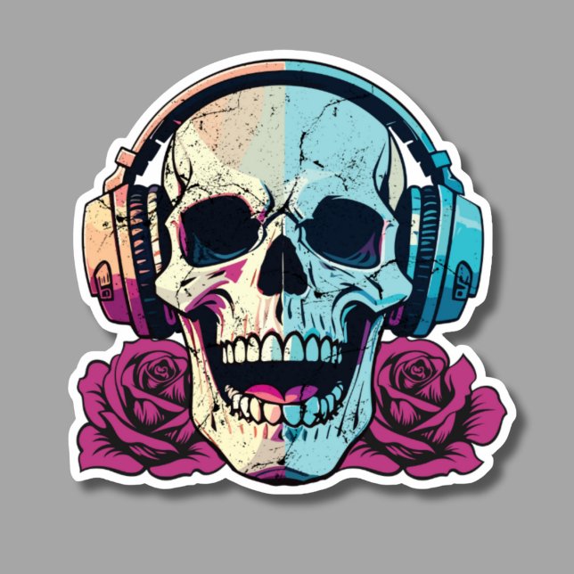 Skull Tragekopfhörer mit Rose wasserdicht Aufkleber (Von Creator hochgeladen)