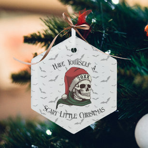 Skull Tragen Weihnachtsmannmütze Weihnachtsbaum Or Ornament Aus Glas