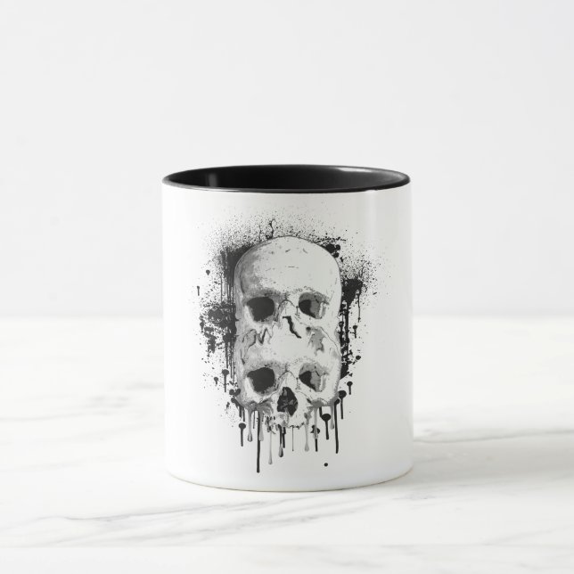 Skull Tropfen Black Ink Spritzer Graphic Tasse (Zentrum)