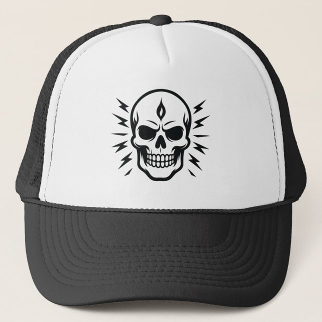 Skull Trucker Hat Edgy Graphic Cap für Streetwear Truckerkappe (Vorderseite)