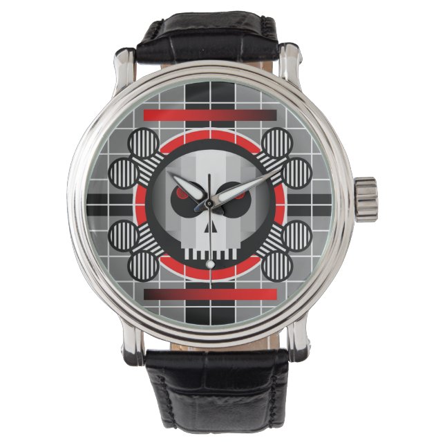 Skull TV Vintager Ledergurt Armbanduhr (Vorderseite)