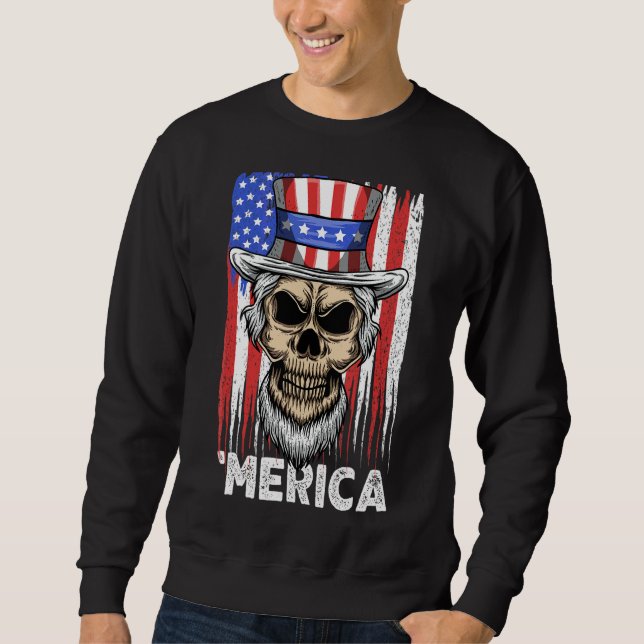 Skull Uncle Sam 4. Juli USA Flagge Merica Indepe Sweatshirt (Vorderseite)