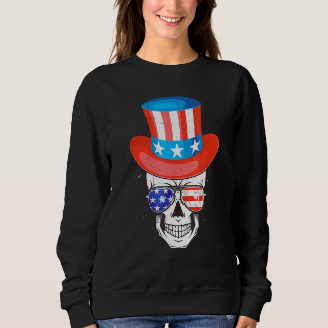 Skull Uncle Sam American Independence Day Flag Sun Sweatshirt (Vorderseite)