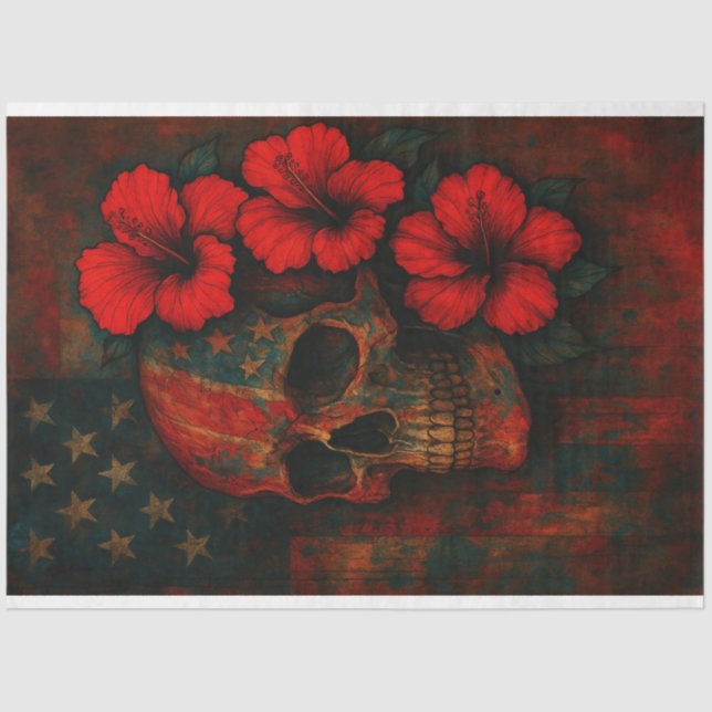 Skull und Blume auf Flag-Dekoupage Seidenpapier (Vorderseite)