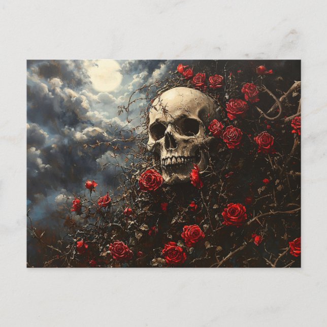 Skull und Crimson-Rose Postkarte (Vorderseite)
