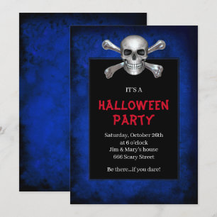 Skull und Crossbones Blue Grunge Halloween-Party Einladung