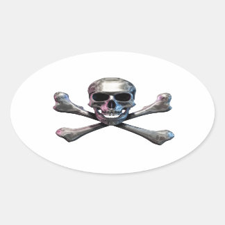 Skull und Crossbones Chrome Ovaler Aufkleber