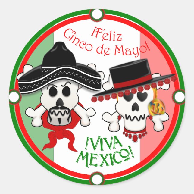Skull und Crossbones Cinco de Mayo Aufkleber (Vorderseite)