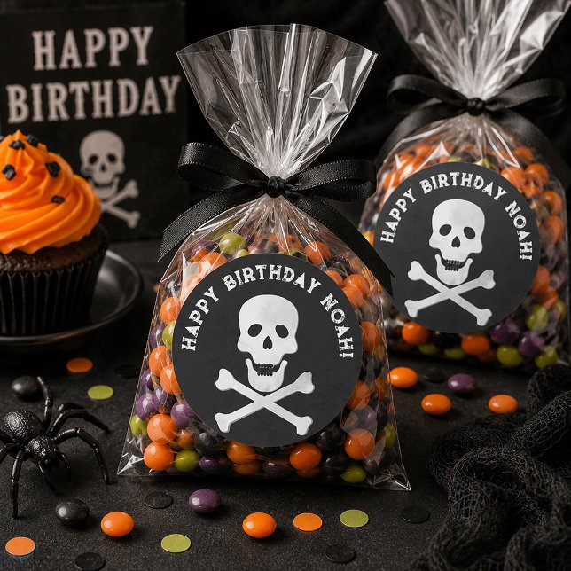 Skull und Crossbones Geburtstagsparty Sticker (Birthday Favor Treat Bags)