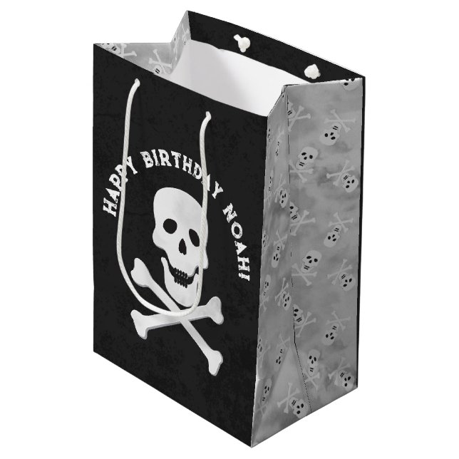 Skull und Crossbones Halloween Geschenktasche Mittlere Geschenktüte (Vorderseite Schrägansicht)