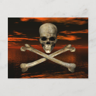 Skull und Crossbones mit Hintergrund zum Roten Him Postkarte