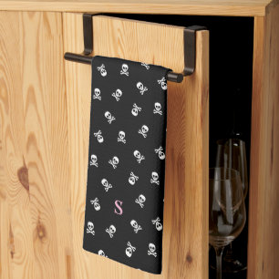 Skull und Crossbones Mit Monogramm Halloween Geschirrtuch