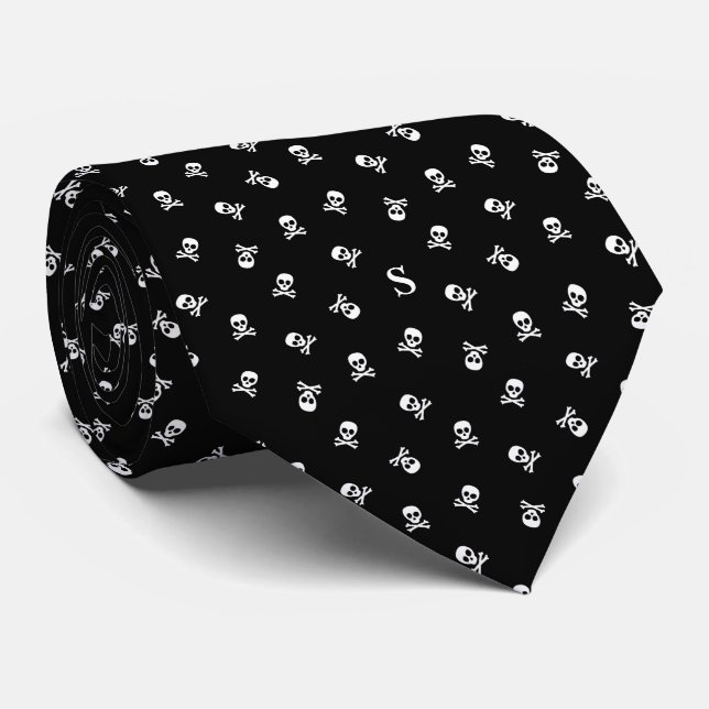 Skull und Crossbones Mit Monogramm Halloween Krawatte (Gerollt)