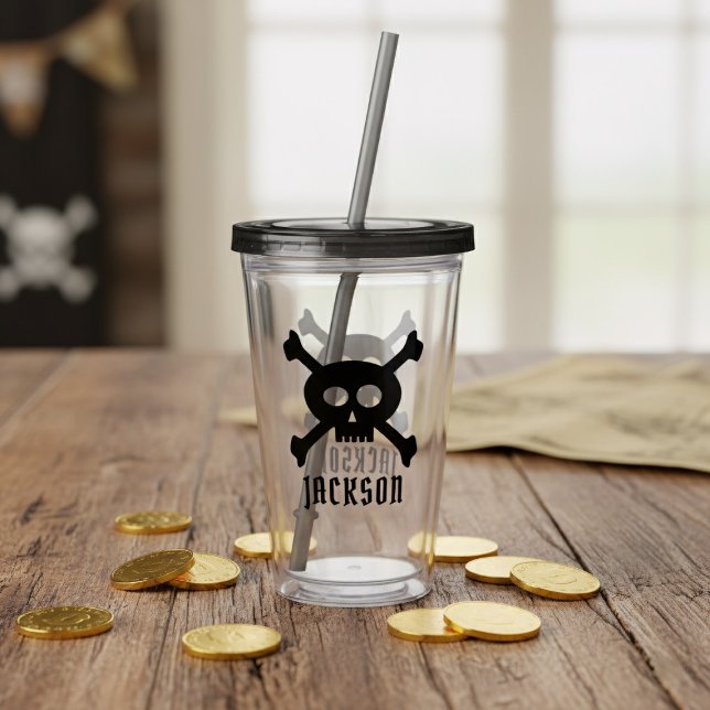 Skull und Crossbones Pirate Name Acrylic Tumbler Acryltrinkbecher (Add yer pirate name!)