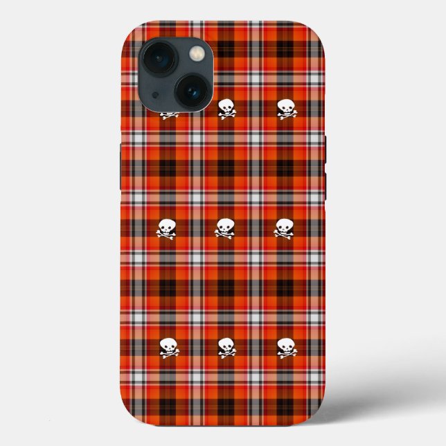 Skull und Crossbones Rot und Schwarz Kariert Case-Mate iPhone Hülle (Rückseite)
